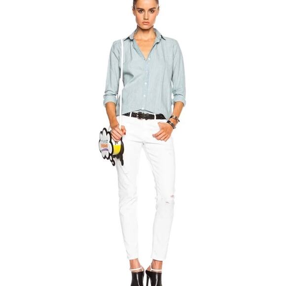 FRAME Denim - FRAME Le Garcon Mid Rise Straight Fit Rumpled Blanc Rips Jean 26 US 2 Minimalist